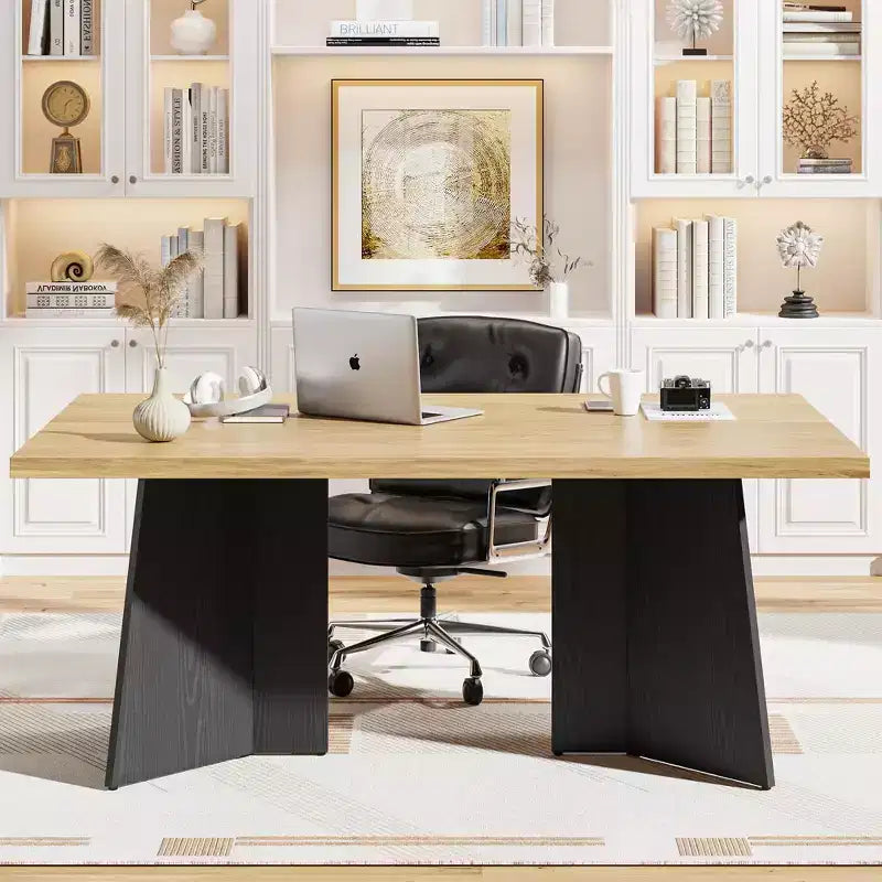 Longue table à manger, table de cuisine moderne avec grand plateau et base piédestal