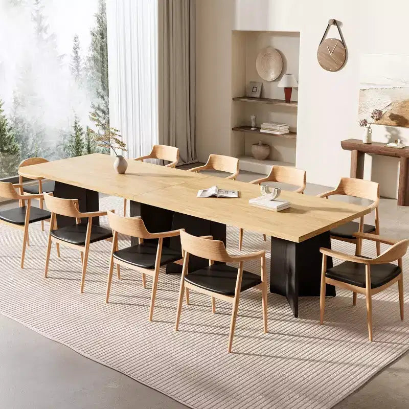 Longue table à manger, table de cuisine moderne avec grand plateau et base piédestal