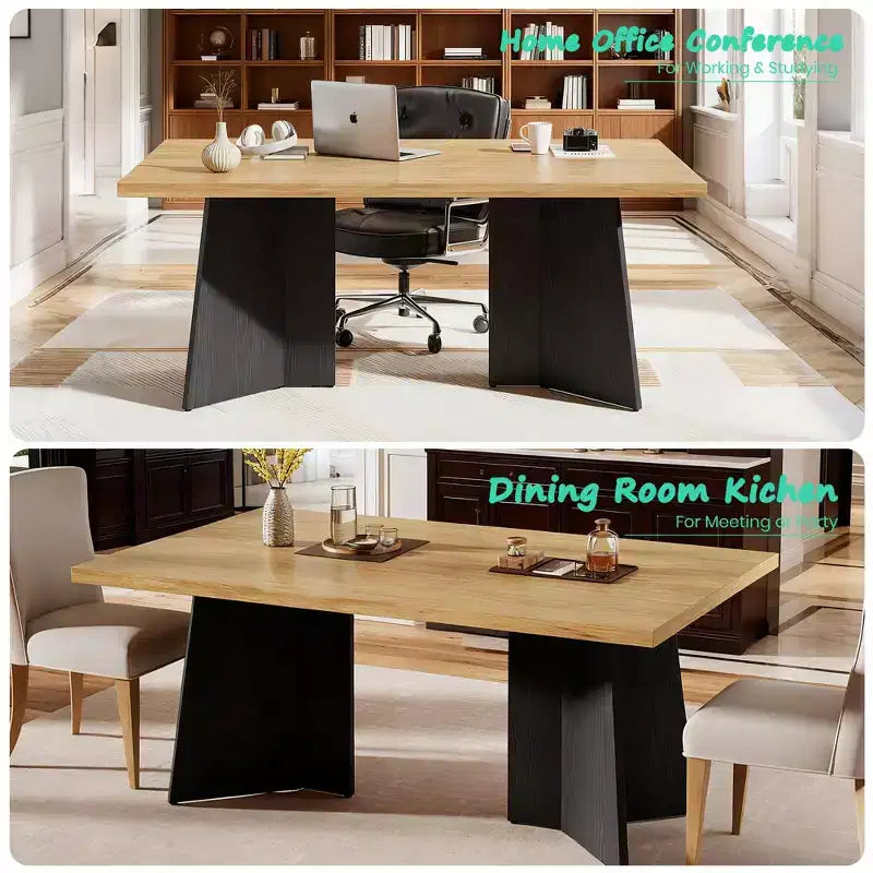 Longue table à manger, table de cuisine moderne avec grand plateau et base piédestal