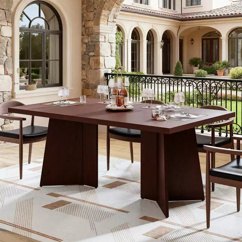 Longue table à manger, table de cuisine moderne avec grand plateau et base piédestal