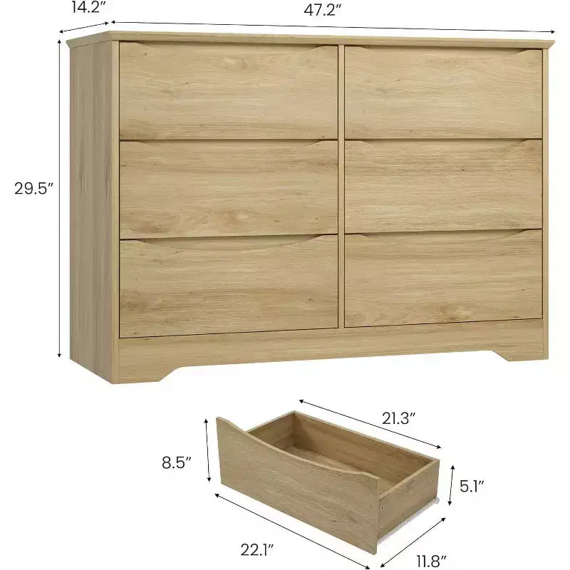 Commode en bois à 6 tiroirs, grande commode haute et moderne