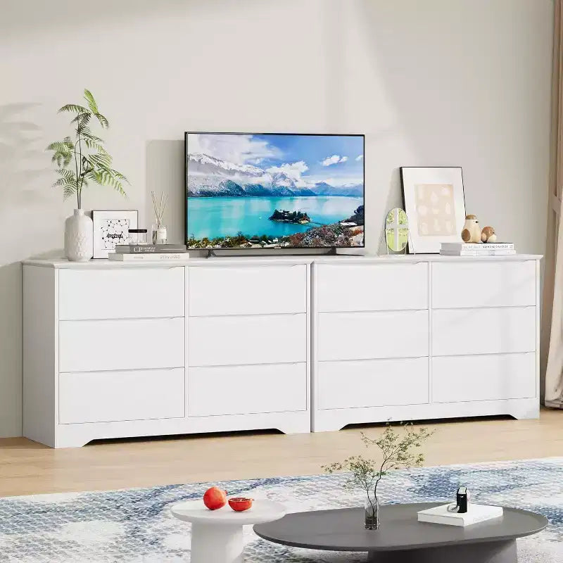Commode en bois à 6 tiroirs, grande commode haute et moderne