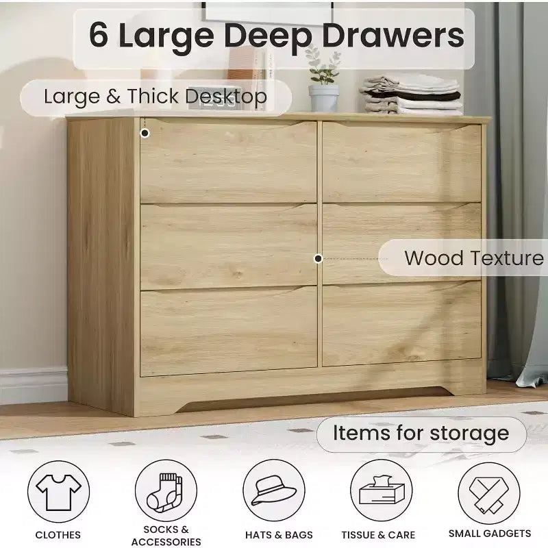 Commode en bois à 6 tiroirs, grande commode haute et moderne