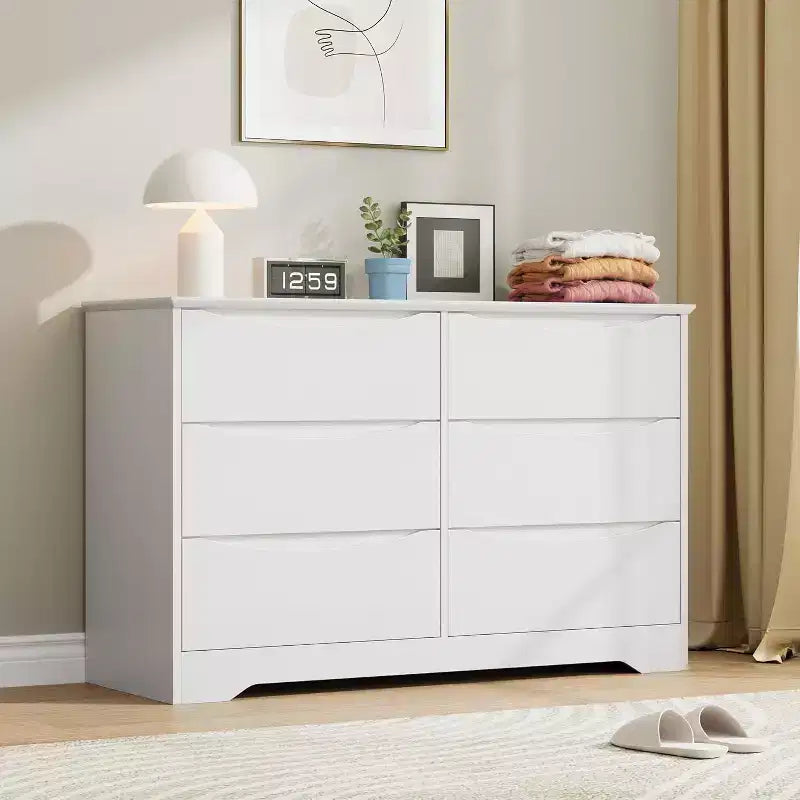 Commode en bois à 6 tiroirs, grande commode haute et moderne