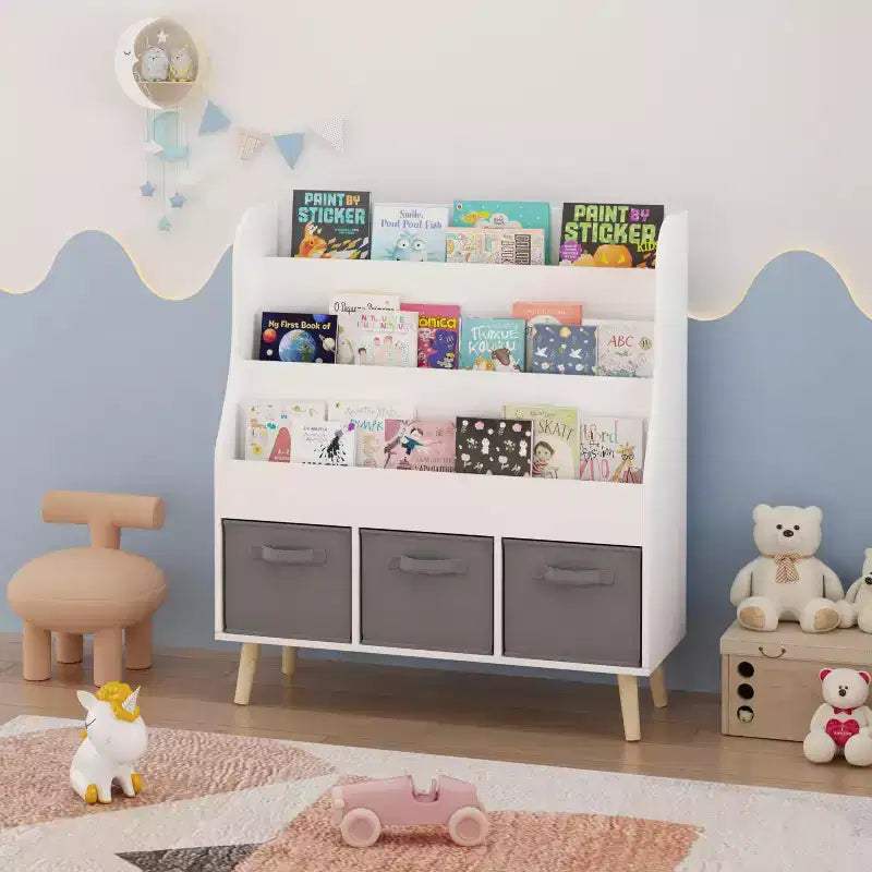 Bibliothèque pour enfants en bois blanc, étagère de rangement pour livres