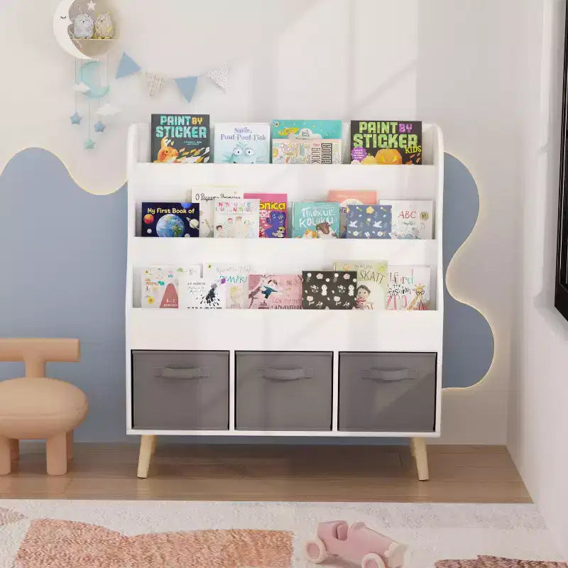 Bibliothèque pour enfants en bois blanc, étagère de rangement pour livres