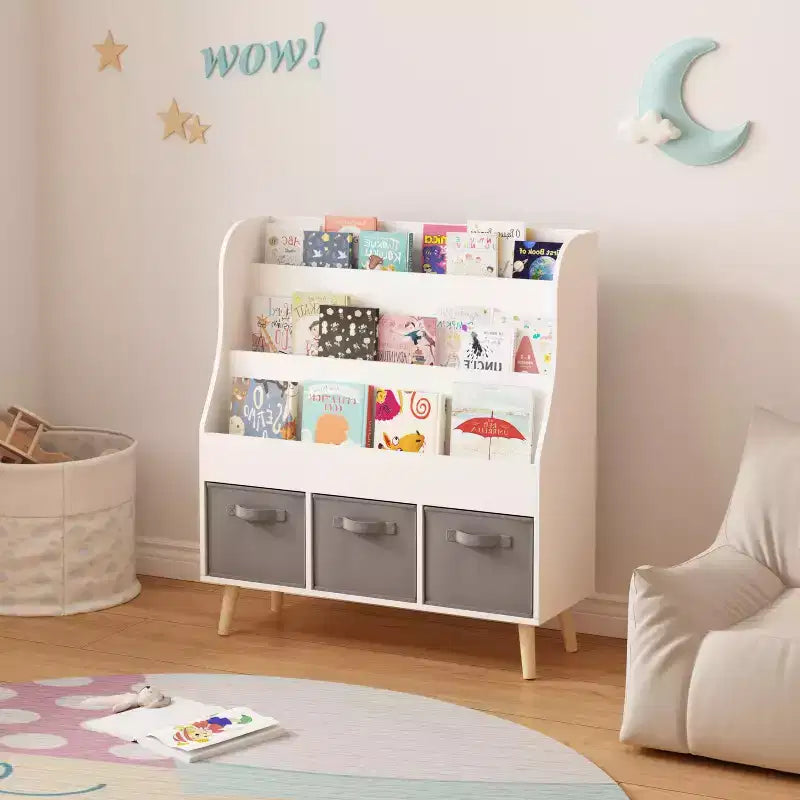 Bibliothèque pour enfants en bois blanc, étagère de rangement pour livres