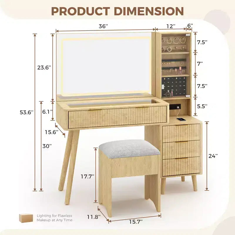 Coiffeuse avec miroir et lumières Table de maquillage avec plateau en verre