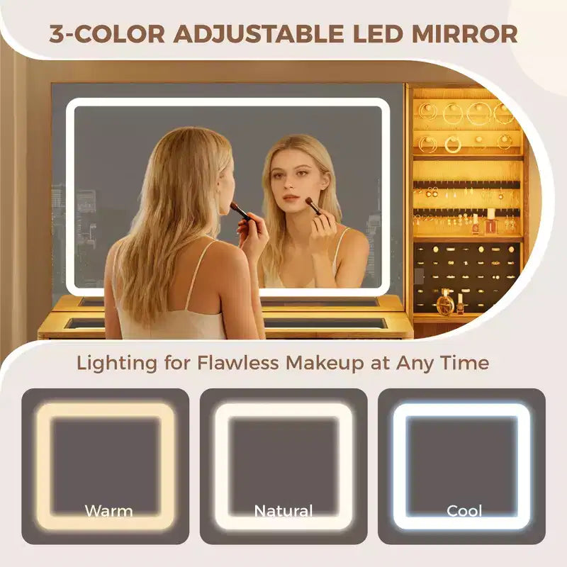Coiffeuse avec miroir et lumières Table de maquillage avec plateau en verre