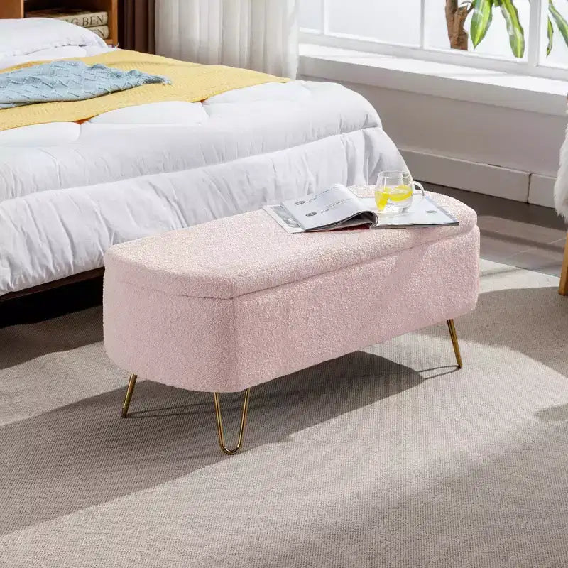 Modern Storage Footstool With Faux Fur Cushion Seat