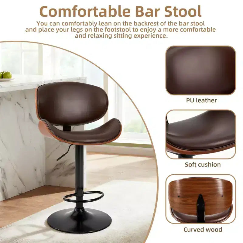 Lot de 2 tabourets de bar pivotants - Chaises de comptoir réglables en similicuir