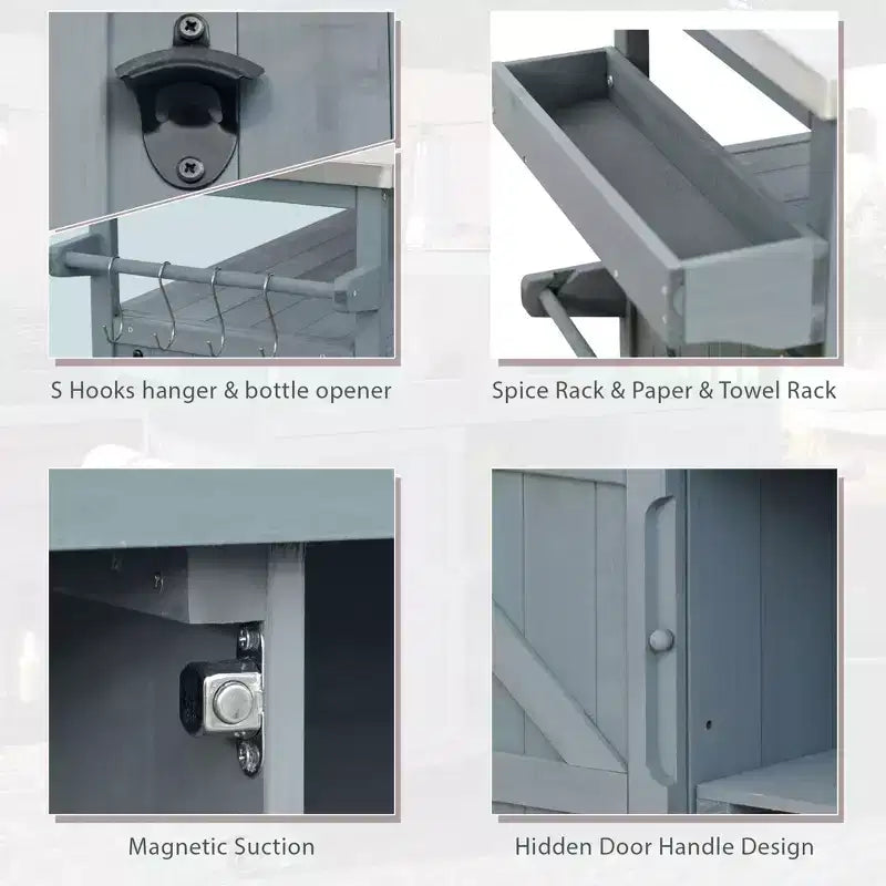 Îlot de cuisine extérieure avec plateau en acier inoxydable, table de préparation de barbecue mobile