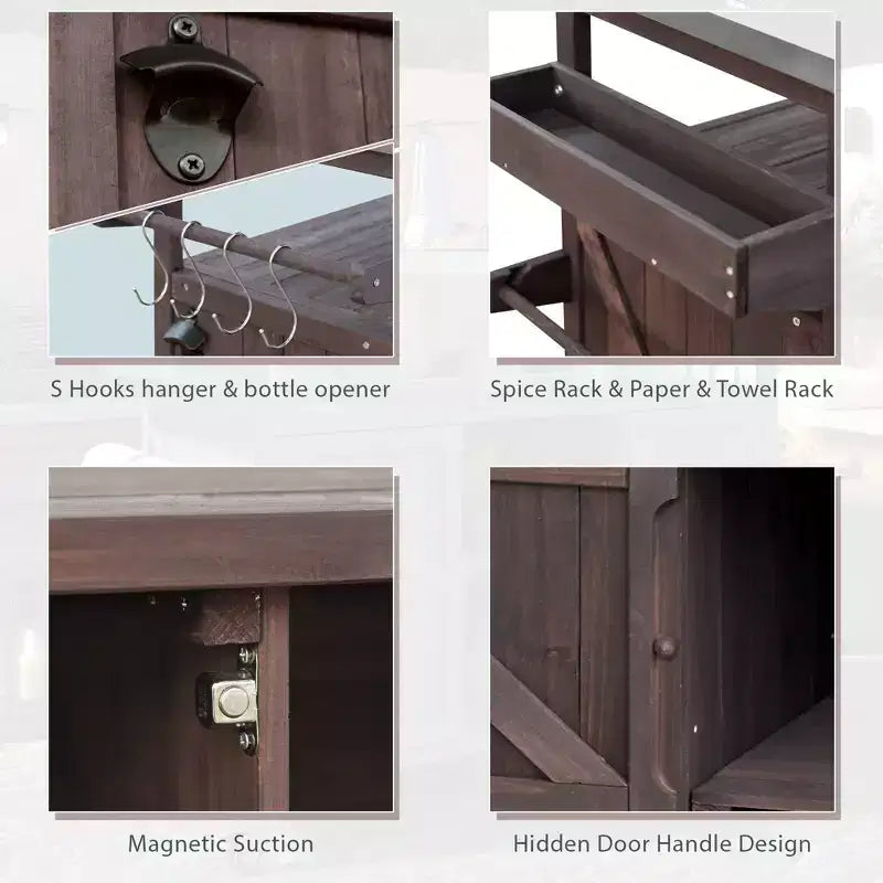 Îlot de cuisine extérieure avec plateau en acier inoxydable, table de préparation de barbecue mobile