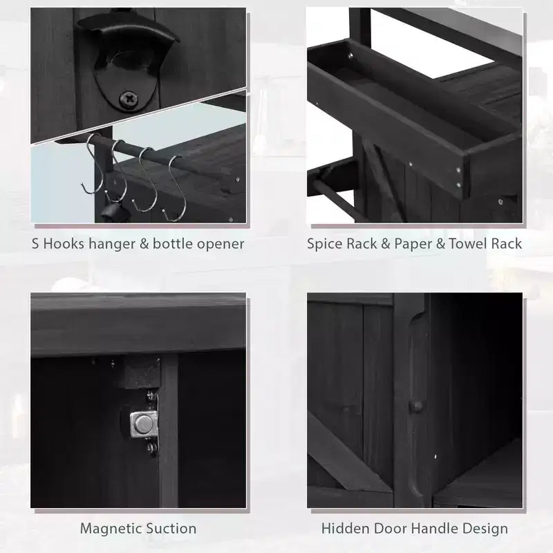 Îlot de cuisine extérieure avec plateau en acier inoxydable, table de préparation de barbecue mobile