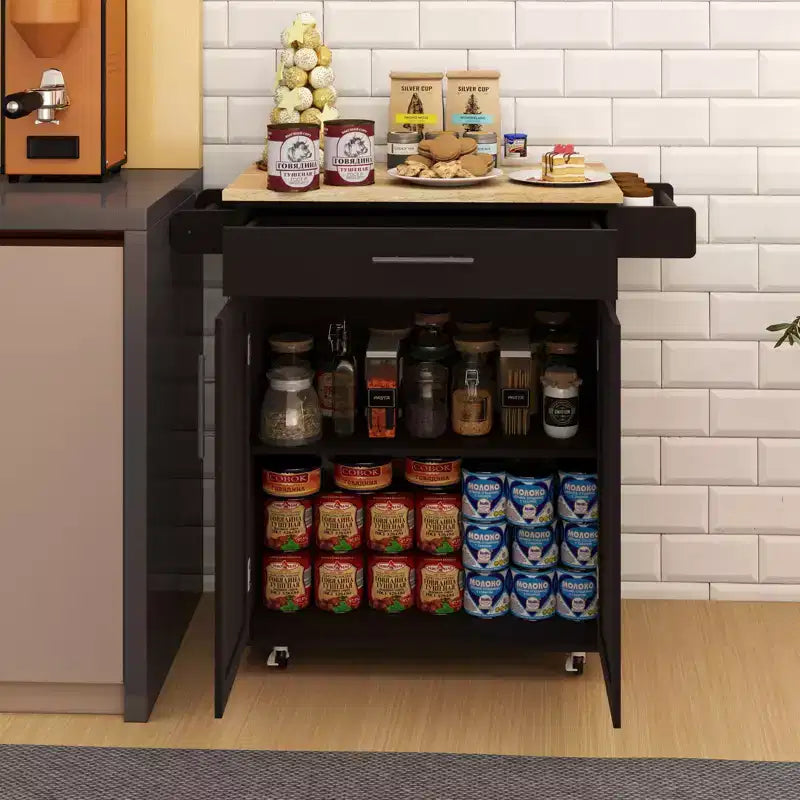 Dessert de cuisine roulant avec plateau en bois d'hévéa, Îlot de cuisine roulant