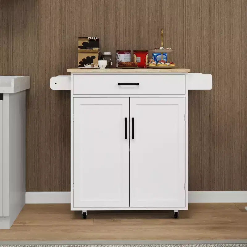 TUYOHW Kitchen Island Cart with Rubber Wood Top,Rolling Kitchen Island with Drawer,Adjustable Shelves,Towel Spice Racks for Kitchen,Dining Room