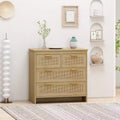 4-Drawer Rattan Dresser, Storage Cabinet with Cane Drawer Fronts, Horizontal Chest for Bedroom, Living Room, Dining Room & Hallway - Panipeachy