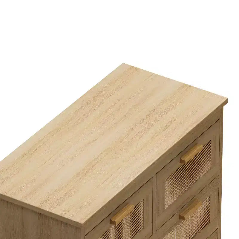 Commode à 4 tiroirs en rotin, meuble de rangement avec façades de tiroirs en cannage, commode horizontale