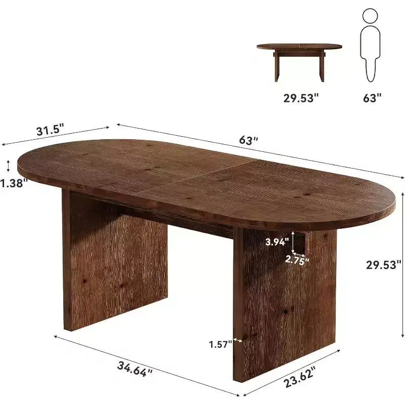 Table à manger ovale en bois massif, table de cuisine de style ferme