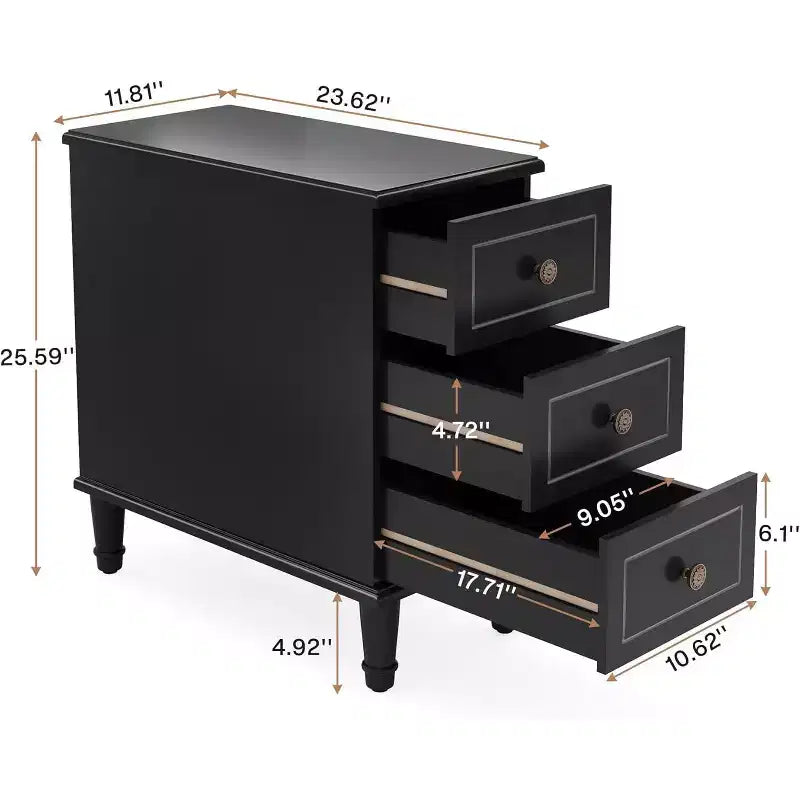 Table d'appoint en bois étroite avec tiroirs, Table de chevet fine
