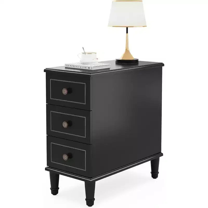 Table d'appoint en bois étroite avec tiroirs, Table de chevet fine