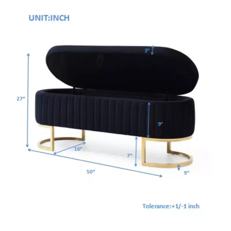 Banc de rangement ottoman ovale rembourré pour entrée, banc de rangement bout de lit