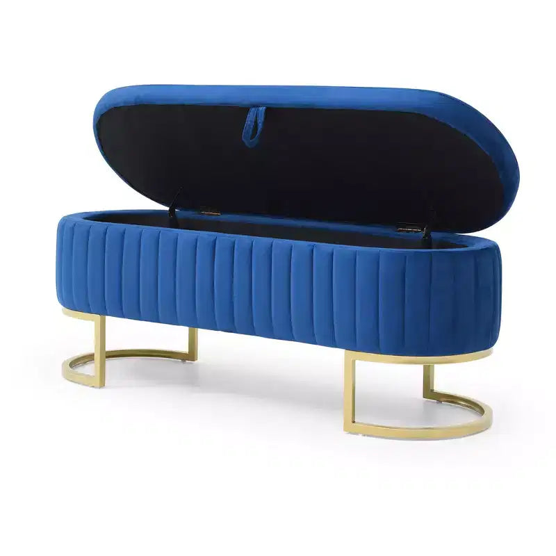 Banc de rangement ottoman ovale rembourré pour entrée, banc de rangement bout de lit