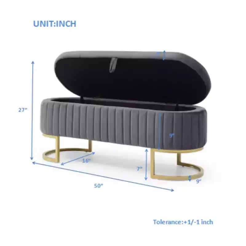 Banc de rangement ottoman ovale rembourré pour entrée, banc de rangement bout de lit