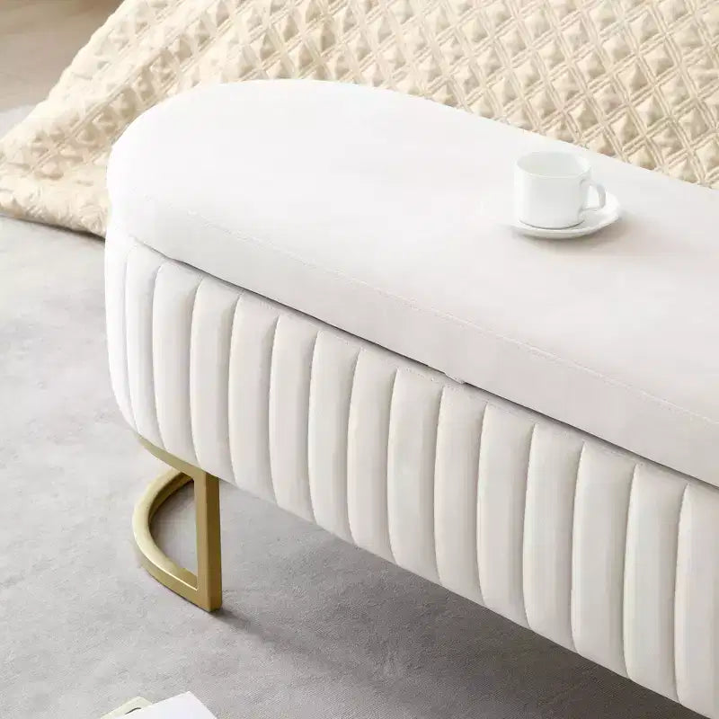 Banc de rangement ottoman ovale rembourré pour entrée, banc de rangement bout de lit