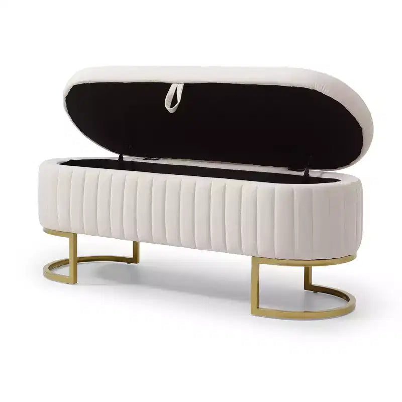 Banc de rangement ottoman ovale rembourré pour entrée, banc de rangement bout de lit