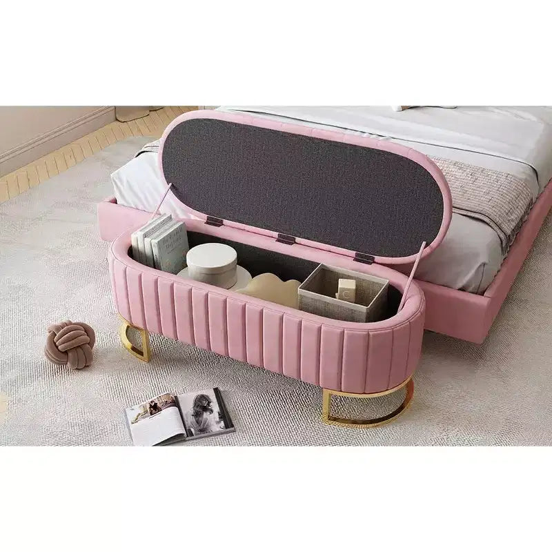 Banc de rangement capitonné élégant avec boutons touffetés