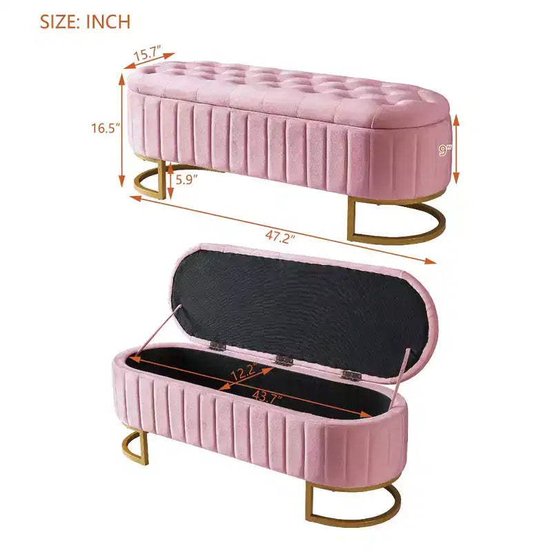 Banc de rangement capitonné élégant avec boutons touffetés