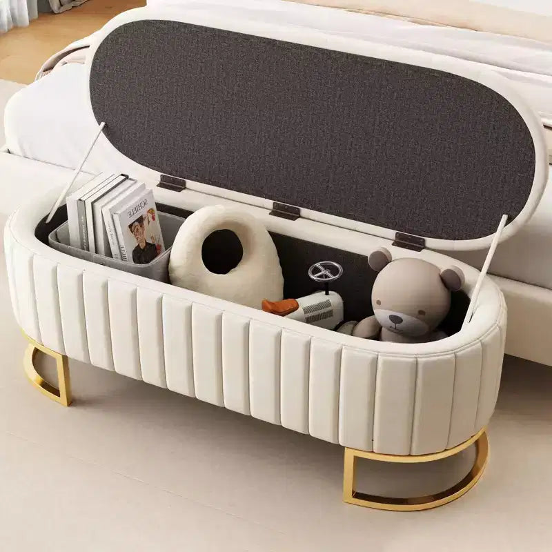 Banc de rangement capitonné élégant avec boutons touffetés