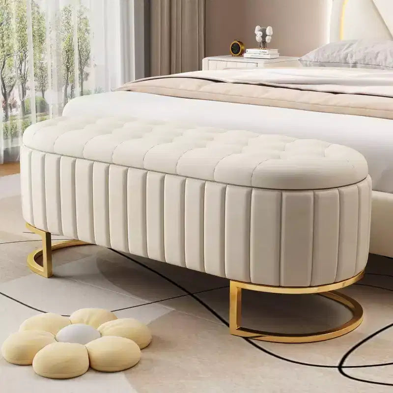 Banc de rangement capitonné élégant avec boutons touffetés