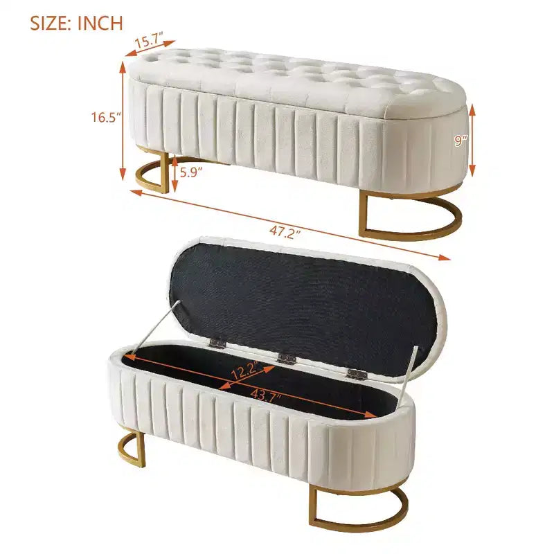 Banc de rangement capitonné élégant avec boutons touffetés