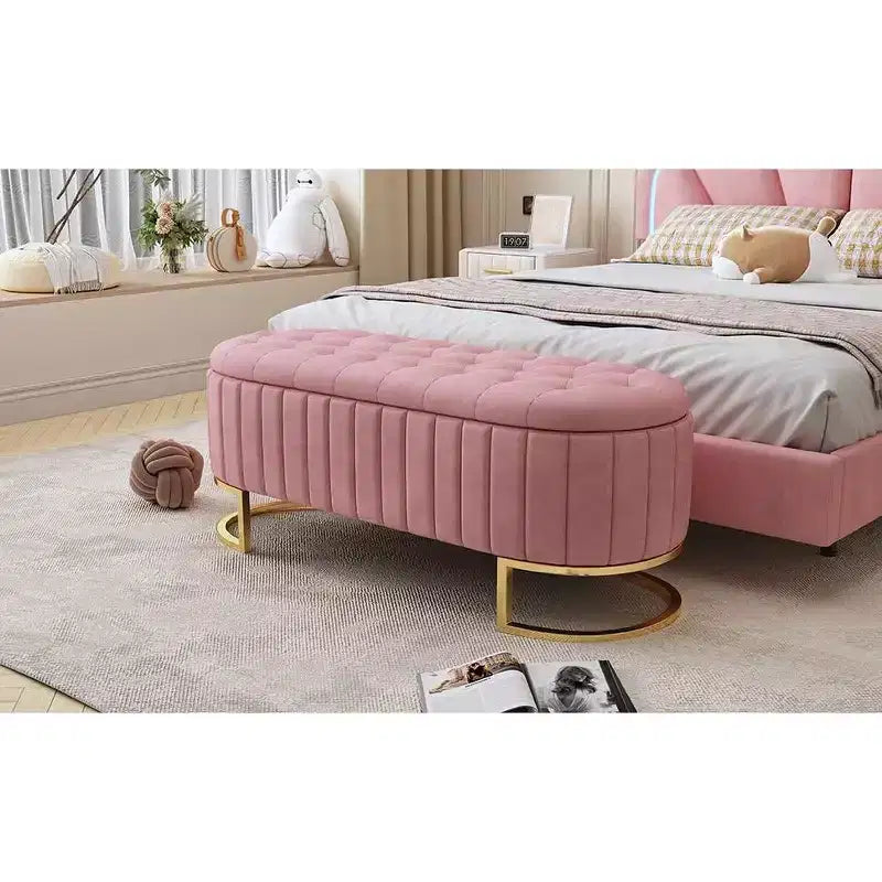 Banc de rangement capitonné élégant avec boutons touffetés