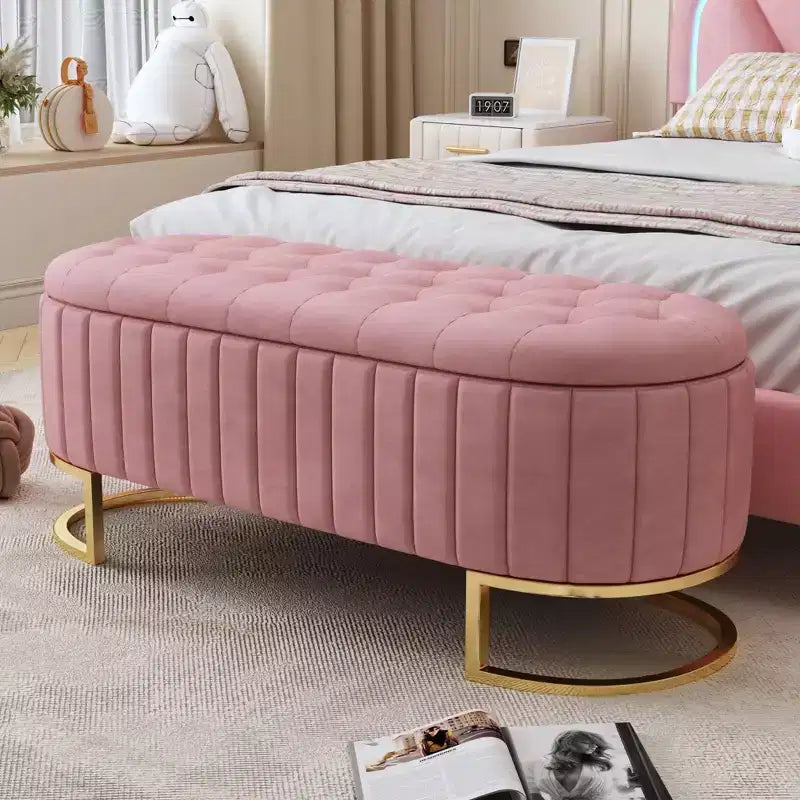 Banc de rangement capitonné élégant avec boutons touffetés