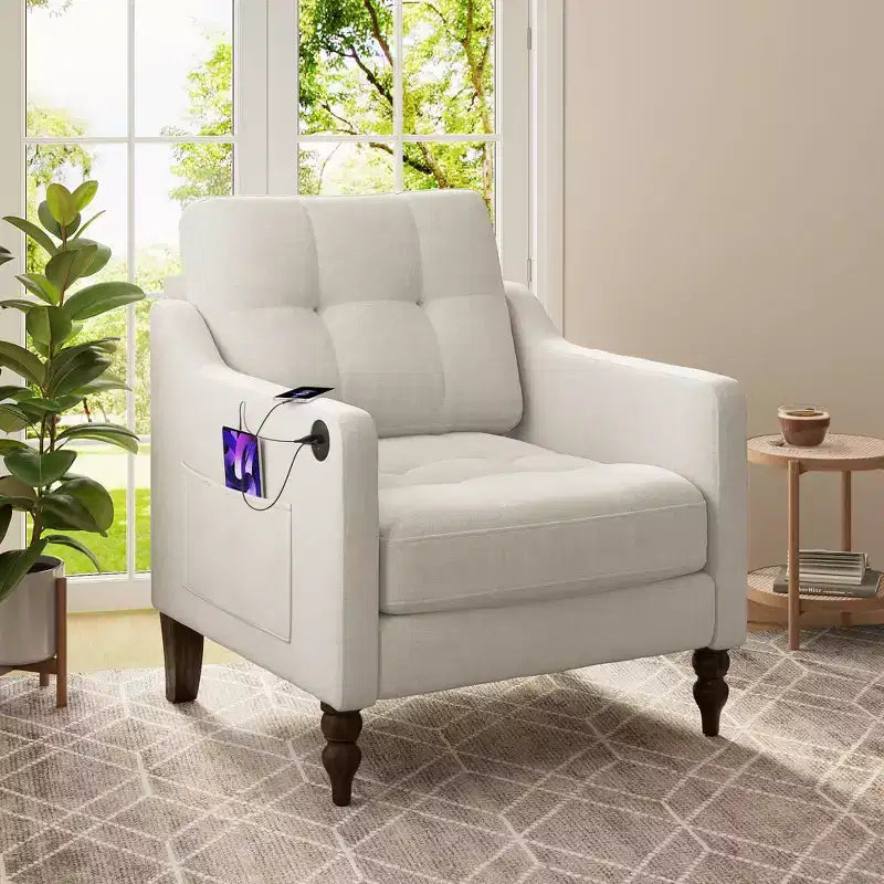 Fauteuil d'appoint moderne, Fauteuil ergonomique en chenille avec pieds en bois, Chaise longue