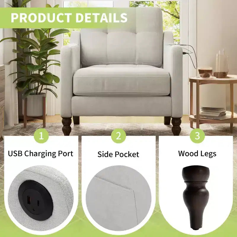 Fauteuil d'appoint moderne, Fauteuil ergonomique en chenille avec pieds en bois, Chaise longue