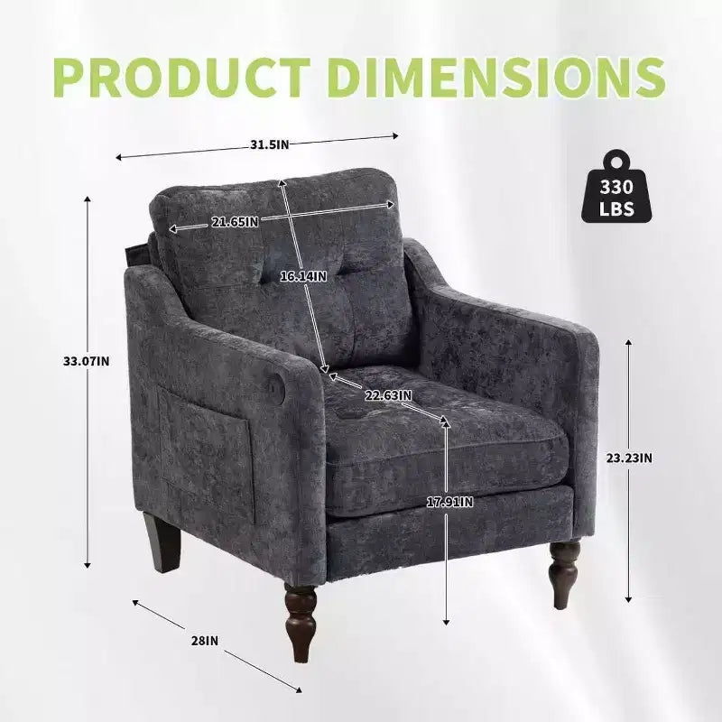 Fauteuil d'appoint moderne, Fauteuil ergonomique en chenille avec pieds en bois, Chaise longue