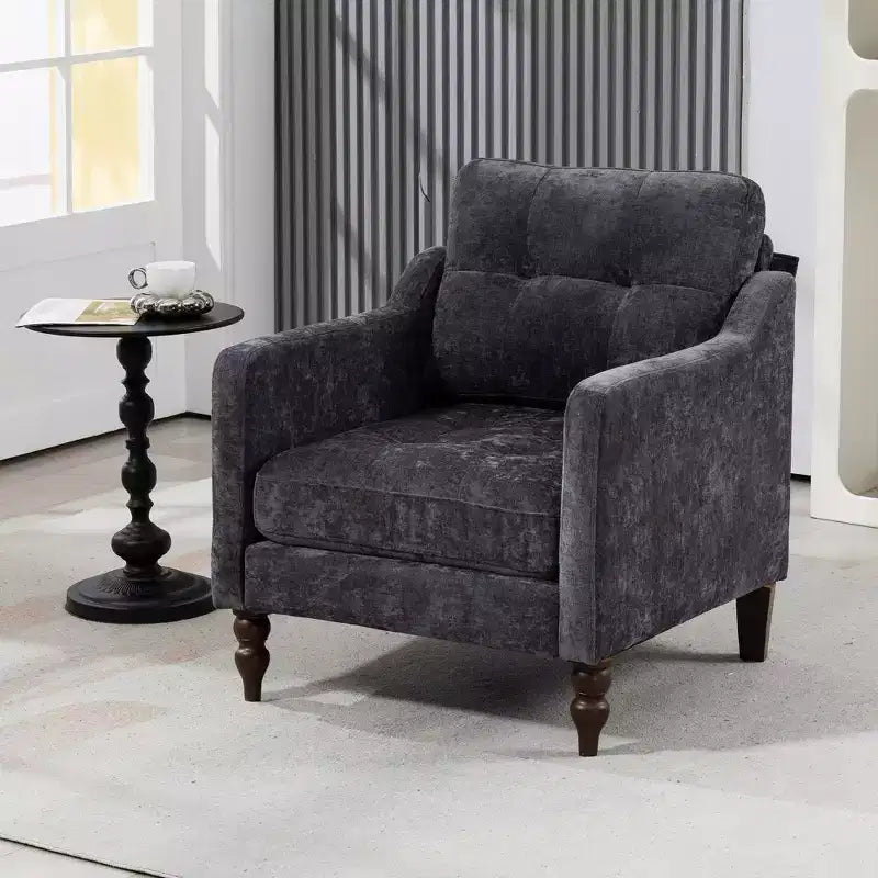 Fauteuil d'appoint moderne, Fauteuil ergonomique en chenille avec pieds en bois, Chaise longue