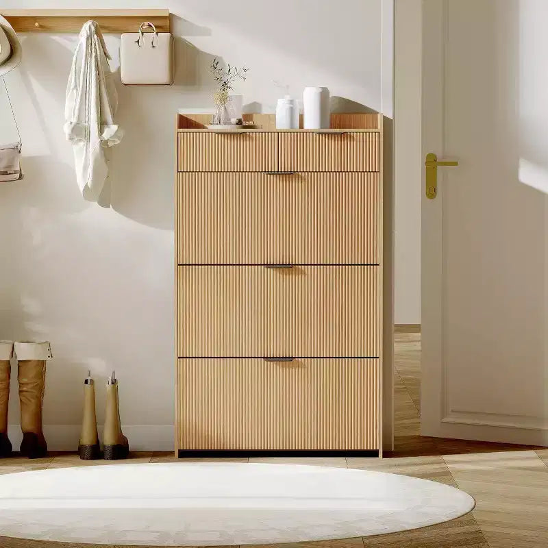 Meuble de Rangement pour Chaussures Étroit avec 3 Tiroirs Basculants, Organisateur de Chaussures Fûté et Mince