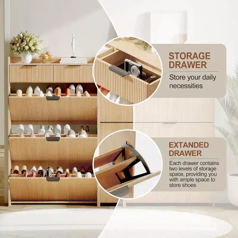 Meuble de Rangement pour Chaussures Étroit avec 3 Tiroirs Basculants, Organisateur de Chaussures Fûté et Mince