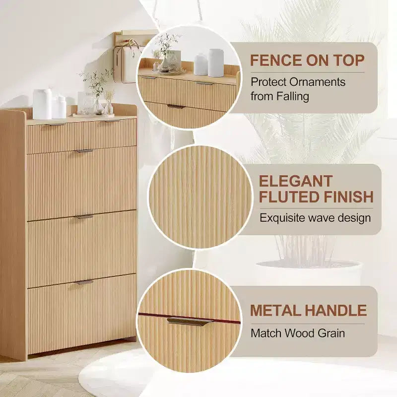 Meuble de Rangement pour Chaussures Étroit avec 3 Tiroirs Basculants, Organisateur de Chaussures Fûté et Mince