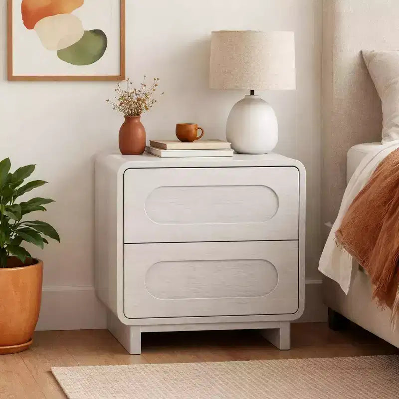 Table de chevet moderne en bois à 2 tiroirs avec ouverture par pression