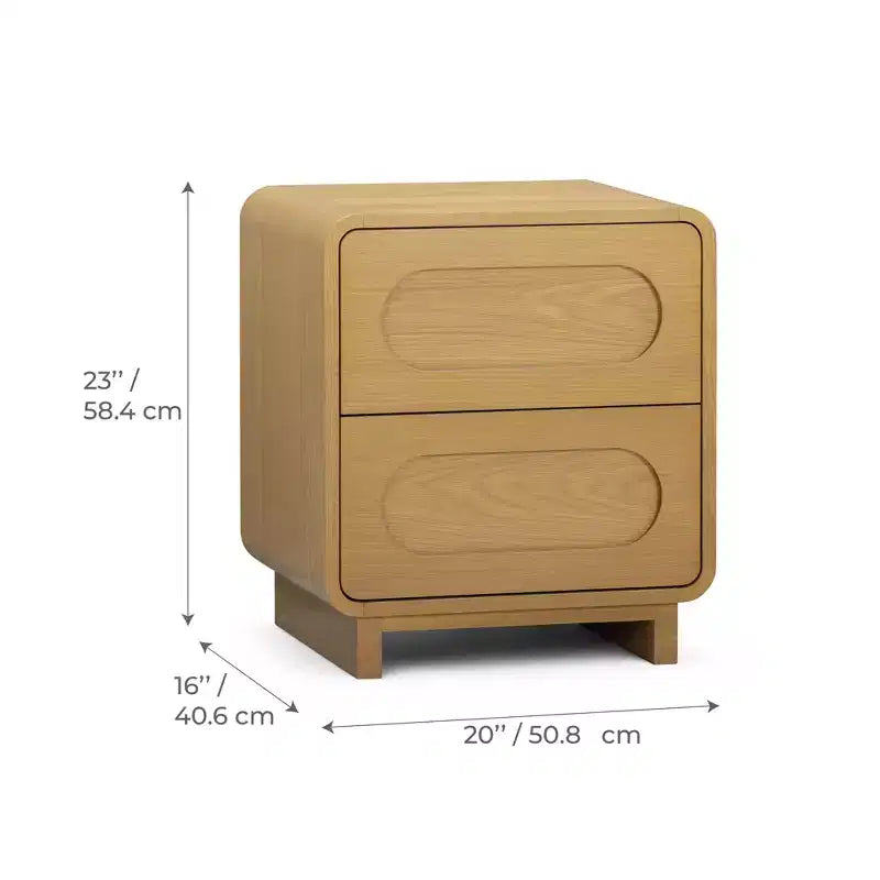 Table de chevet moderne en bois à 2 tiroirs avec ouverture par pression