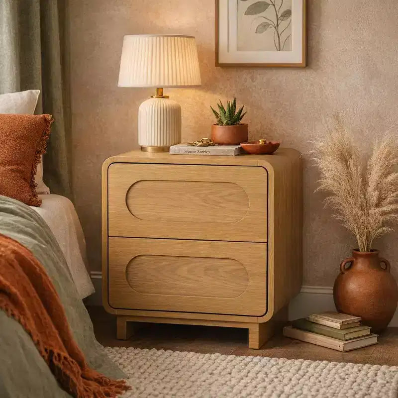 Table de chevet moderne en bois à 2 tiroirs avec ouverture par pression
