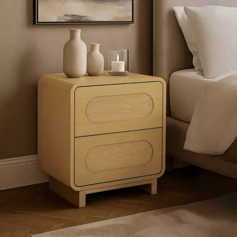 Table de chevet moderne en bois à 2 tiroirs avec ouverture par pression