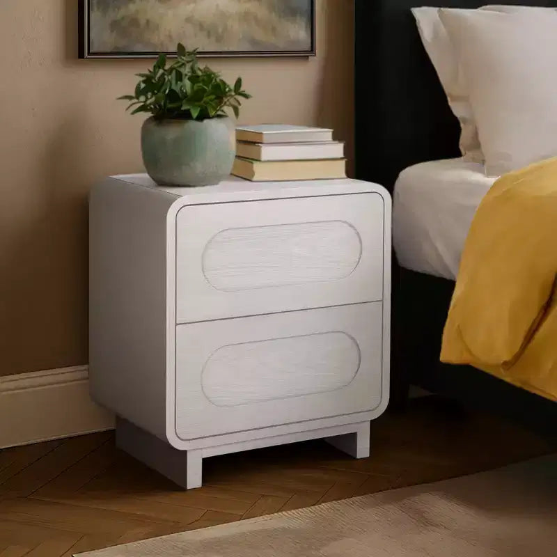 Table de chevet moderne en bois à 2 tiroirs avec ouverture par pression