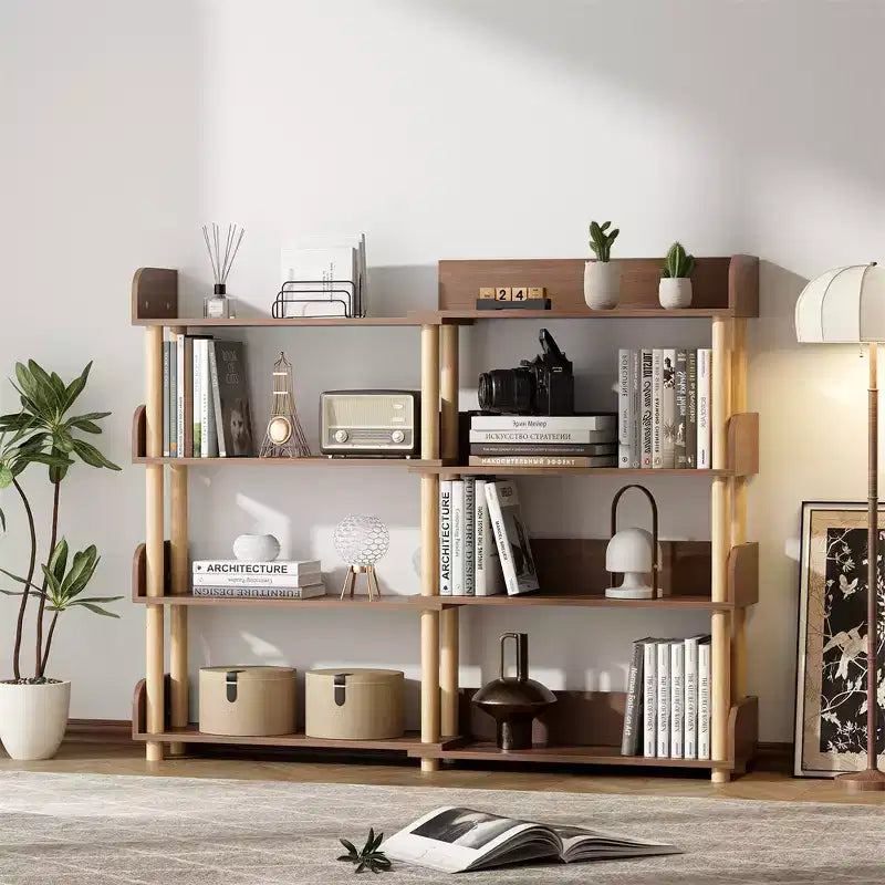 4 Tier Retractable Rotatable Bookcases, Wooden Corner Book Shelf, Storage Rack for Books, Utility Organizer Shelves for Living Room